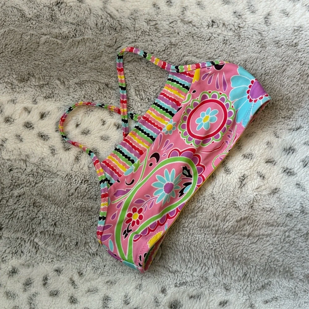 Hanna Andersson reversible bikini girls 5 tropical floral rainbow stripes beach